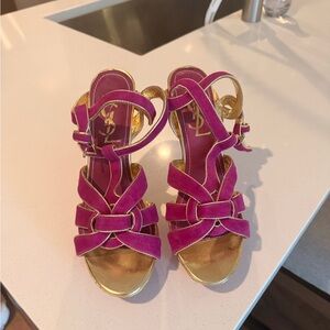Yves Saint Laurent Women's Purple and Gold Strappy Sandals
